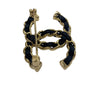 CHANEL 香奈兒 CC LOGO 經典雙C 黑色皮革穿鍊 金色胸針
