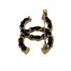 CHANEL 香奈兒 CC LOGO 經典雙C 黑色皮革穿鍊 金色胸針