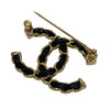 CHANEL 香奈兒 CC LOGO 經典雙C 黑色皮革穿鍊 金色胸針