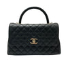 CHANEL 香奈兒 A92991 COCO HANDLE 中款手把口蓋包 粒紋小牛皮 黑色 淺金釦