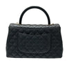 CHANEL 香奈兒 A92991 COCO HANDLE 中款手把口蓋包 粒紋小牛皮 黑色 淺金釦