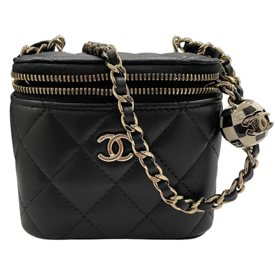CHANEL 香奈兒 迷你金球化妝箱 羊皮 黑色 金釦