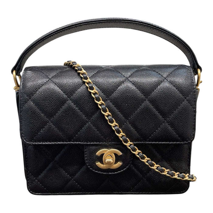 CHANEL 香奈兒 AS5165 24K系列手提口蓋包 荔枝牛皮 黑色 金釦