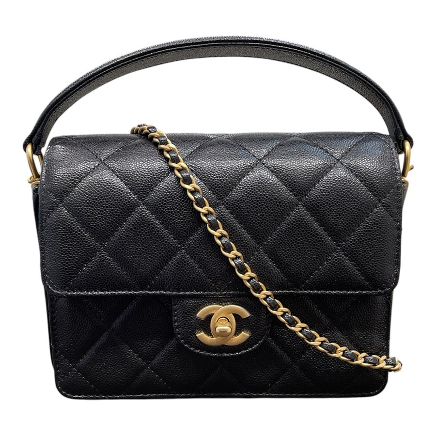 CHANEL 香奈兒 AS5165 24K系列手提口蓋包 荔枝牛皮 黑色 金釦