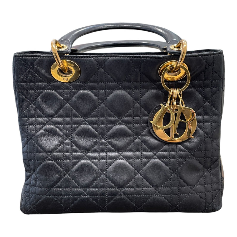 DIOR 迪奧 LADY DIOR 黛妃包 五格 羊皮 黑色 金釦