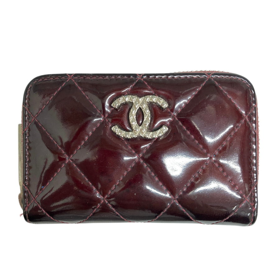 CHANEL 拉鍊卡包 紅色 漆皮