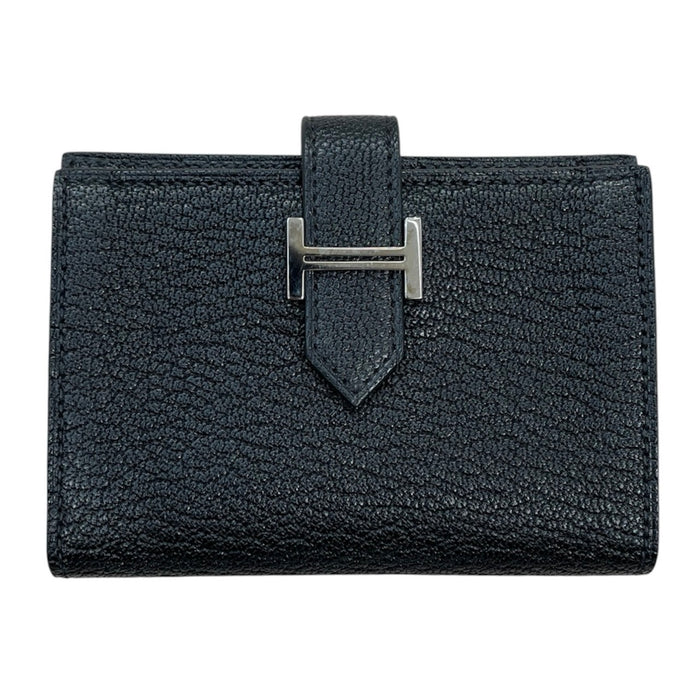HERMES 愛馬仕 BEARN 名片夾 山羊皮 黑色 銀釦