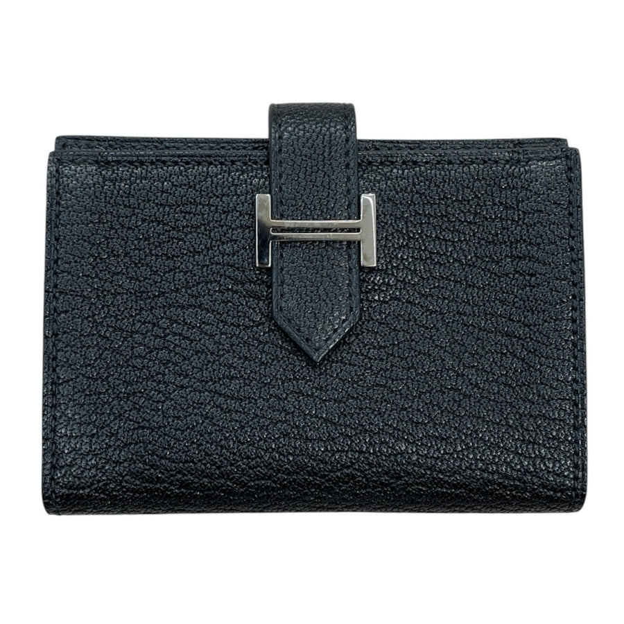 HERMES 愛馬仕 BEARN 名片夾 山羊皮 黑色 銀釦