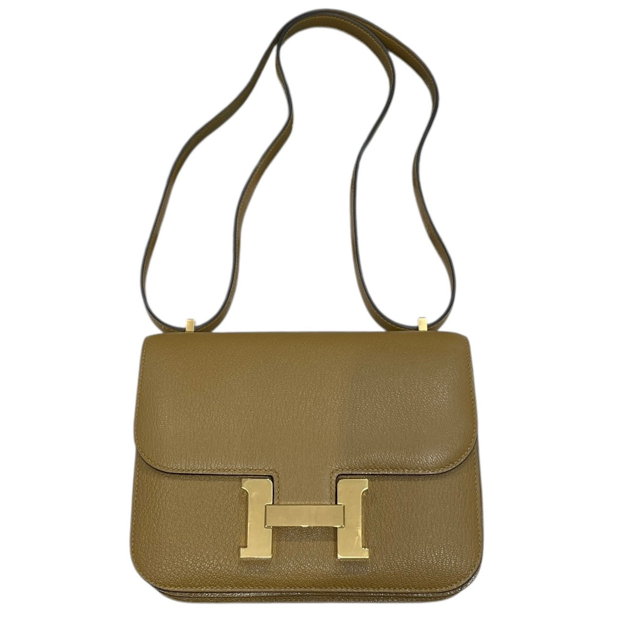 HERMES 愛馬仕 CONSTANCE MINI 康康包 18CM 山羊皮 CRAFT 拿鐵色系 金釦