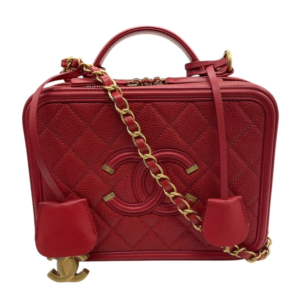 CHANEL 香奈兒 A91731 CC FILLIGREE  兩用箱包 荔枝牛皮 紅色 金扣