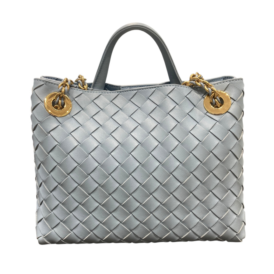 BOTTEGA VENETA 葆蝶嘉 SMALL ANDIAMO CHAIN 小號編織鏈條包 小羊皮 冰藍色