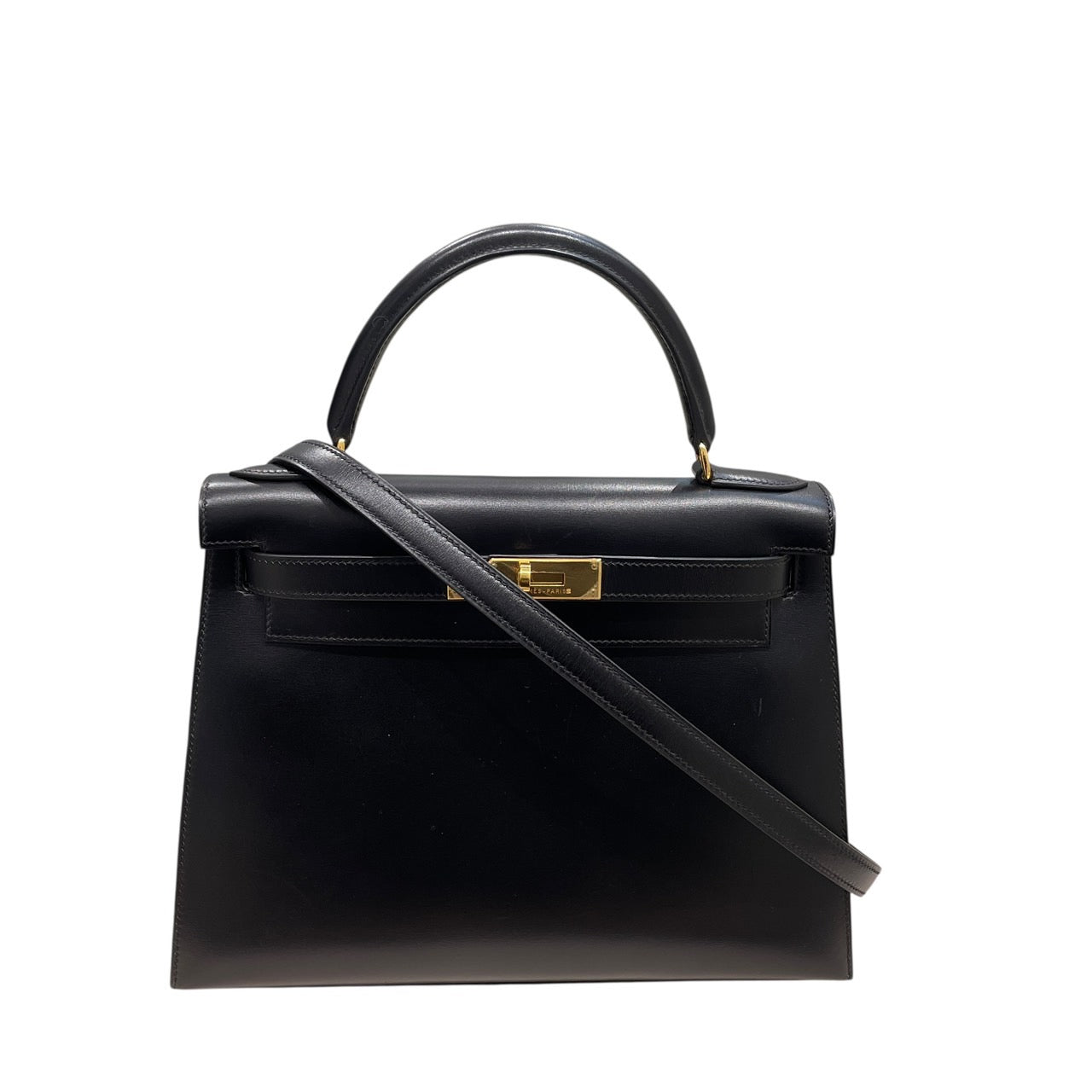 HERMES 愛馬仕 KELLY 28 凱莉包 BOX皮 外縫 黑色 金釦