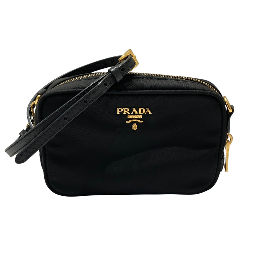 PRADA 普拉達 1N1674 TESSUTO TU 相機斜背包 尼龍 黑色 金釦