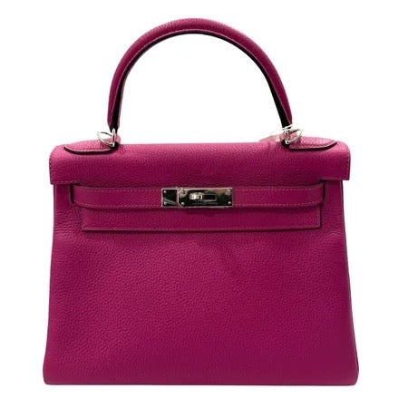 HERMES 愛馬仕 KELLY 28 內縫 手提包 TOGO 桃紅色 銀扣