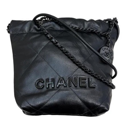 CHANEL 香奈兒 22 bag 垃圾袋 皮革 SO BLACK 黑色 黑釦