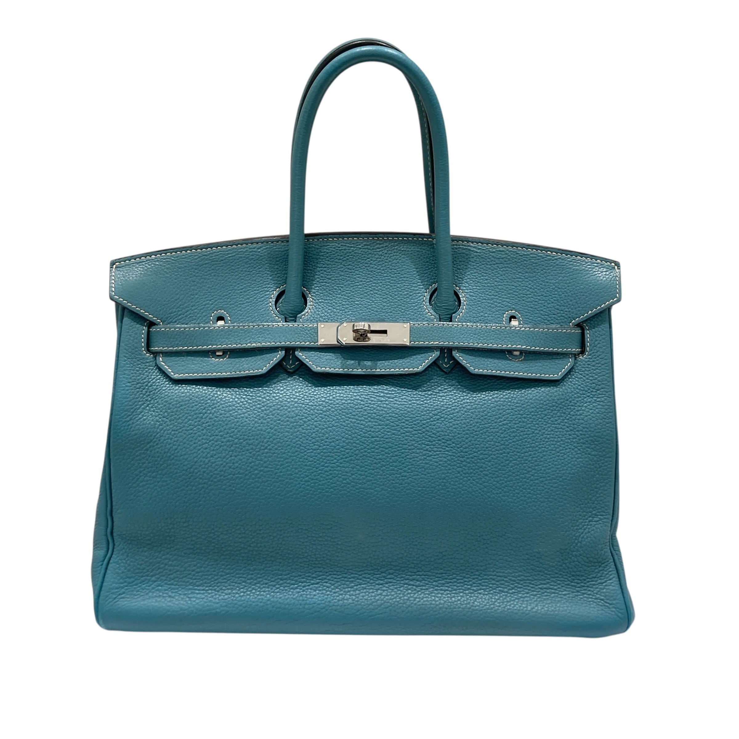 HERMES 愛馬仕 🄻 刻 BIRKIN 35 7N TOGO牛皮 糖果藍 銀釦