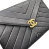 CHANEL 香奈兒 山型紋信封包  皮革 黑色 金釦