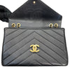 CHANEL 香奈兒 山型紋信封包  皮革 黑色 金釦