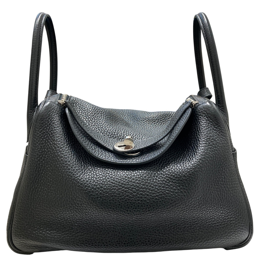 HERMES 愛馬仕 肩背包 LINDY30 牛皮 黑色 銀釦