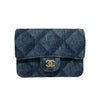 CHANEL 香奈兒 DENIM PRINTED BELT BAG DARK BLUE 漸層格紋丹寧翻蓋腰包 丹寧 藍色 銀釦