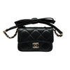 CHANEL 香奈兒 CLASSIC BOW CHAIN BELT BAG 蝴蝶結黑金皮鏈迷你卡片包 小羊皮 黑色 淺金釦