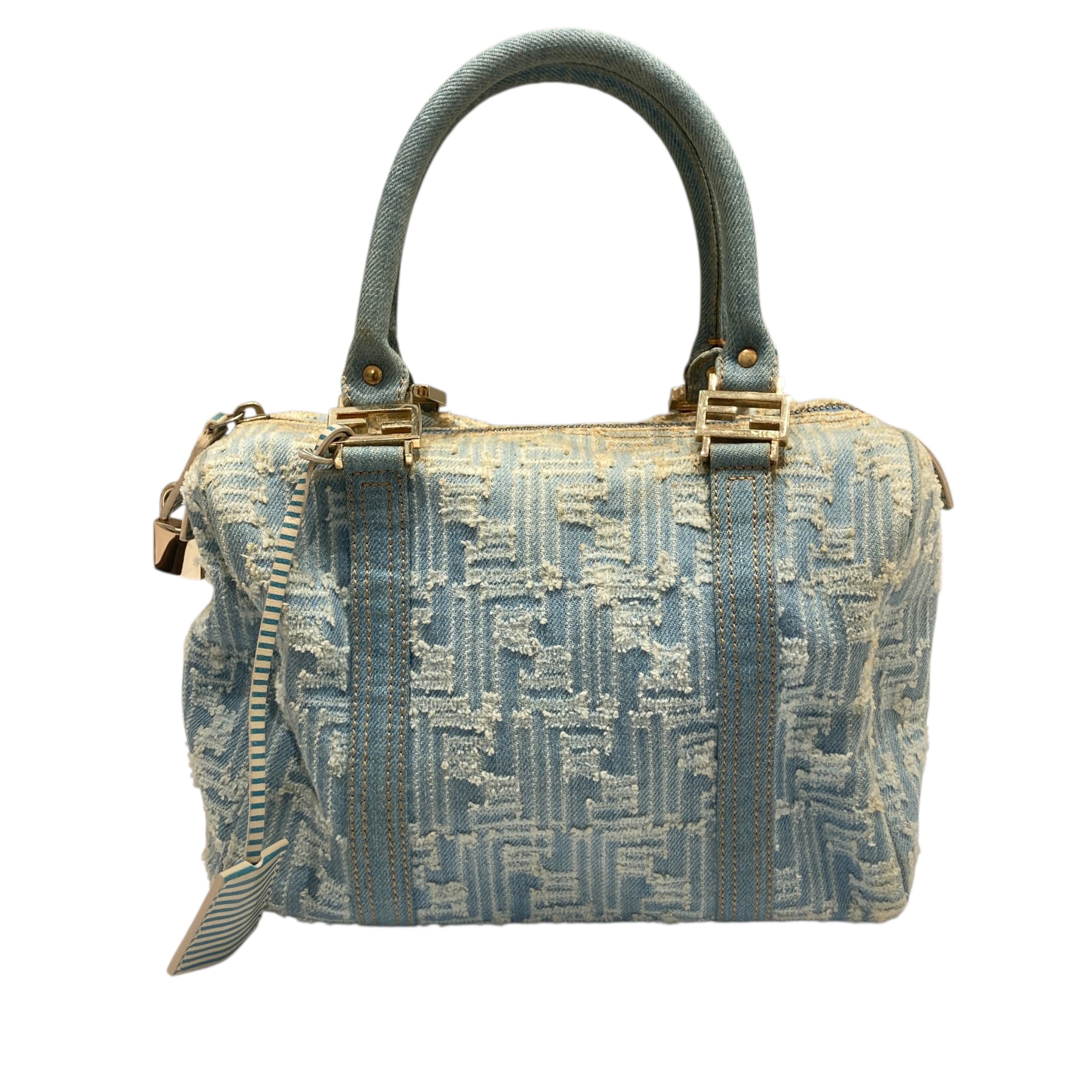 FENDI 芬迪 ZUCCA BOSTON BAG 波士頓手提包 丹寧 藍色 銀釦