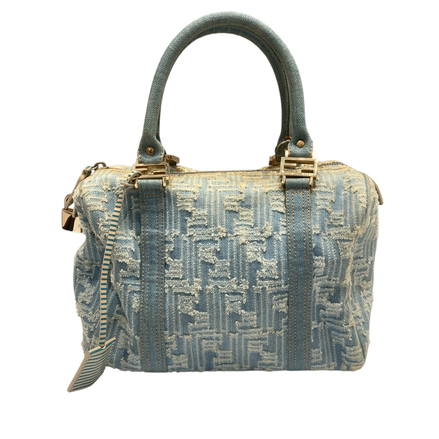 FENDI 芬迪 ZUCCA BOSTON BAG 波士頓手提包 丹寧 藍色 銀釦