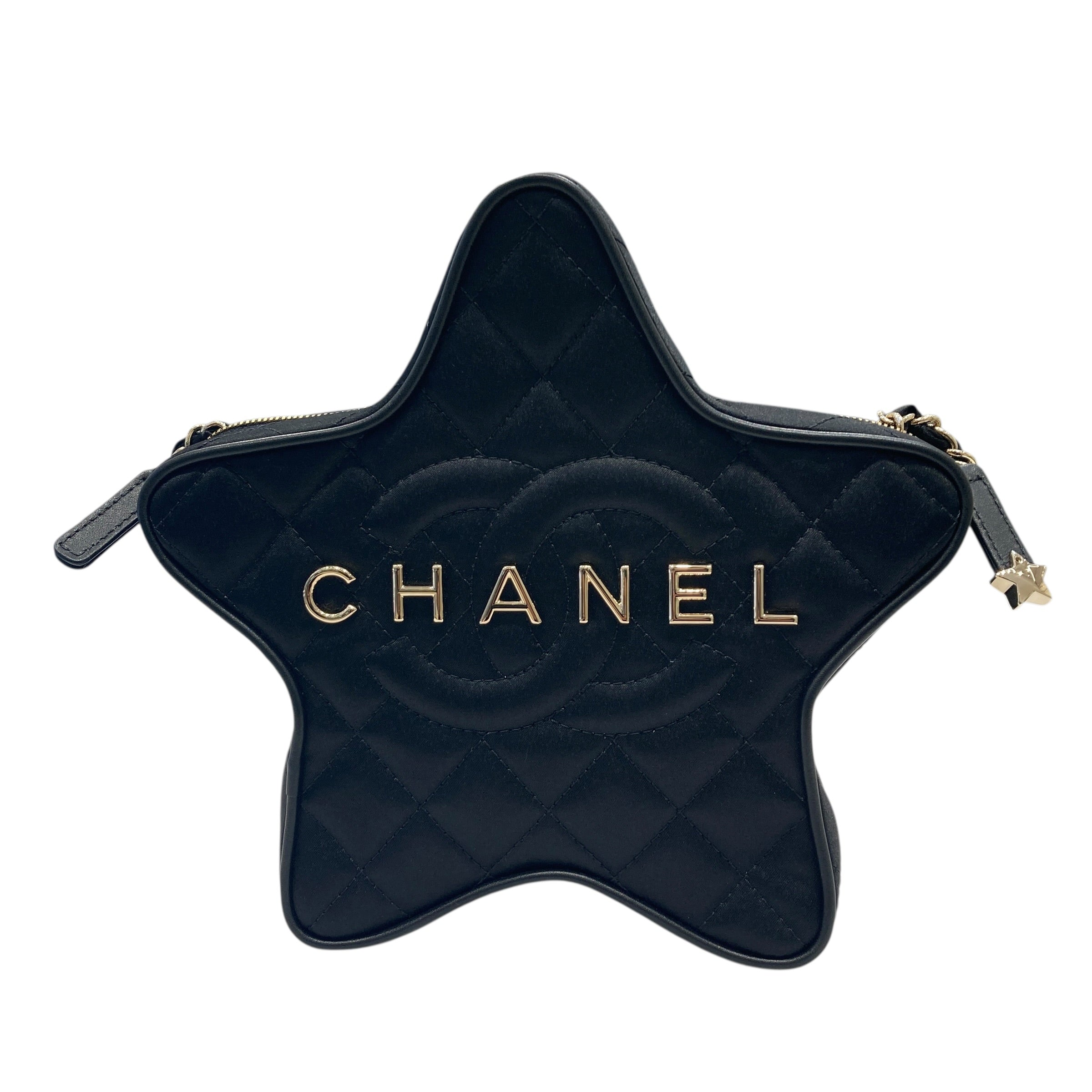 CHANEL 香奈兒 肩背包 星星包 尼龍 黑色 淡金釦