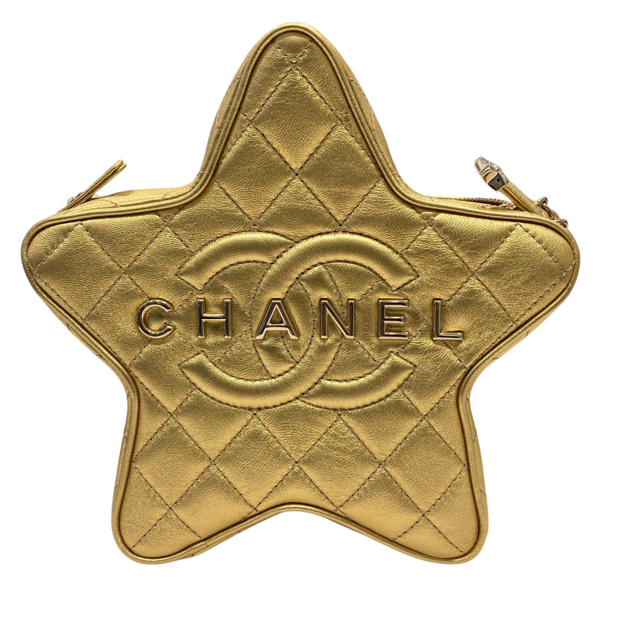 CHANEL 香奈兒 肩背包 星星包 羊皮 金色 淡金釦
