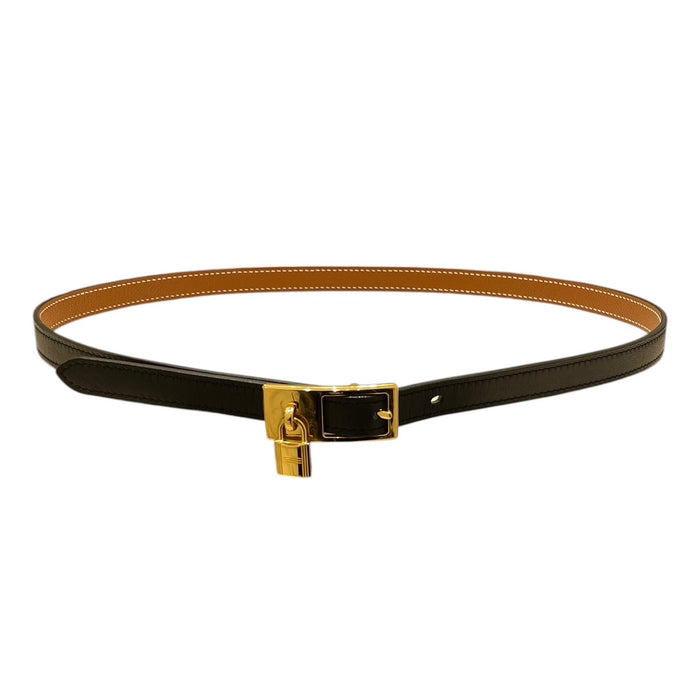 HERMES 愛馬仕 LUCKY 15 皮革 黑色 金釦 SIZE:80