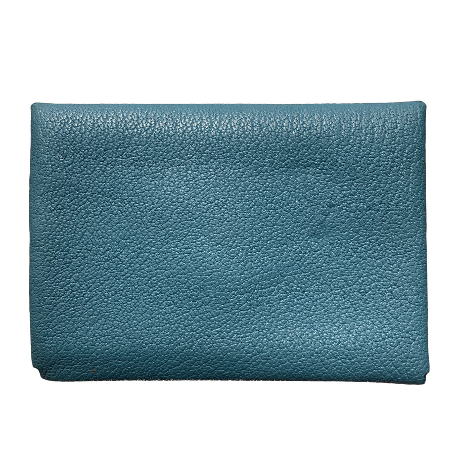 HERMÈS 愛馬仕 CALVI DUO 藍綠色 皮革 銀扣