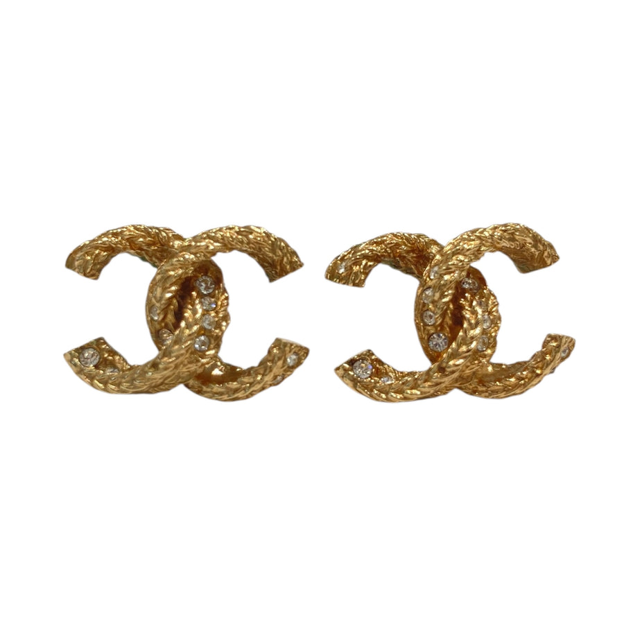 CHANEL 香奈兒 TWISTED RHINESTONE STUD EARRINGS 熔岩扭紋水鑽耳釘  鍍金
