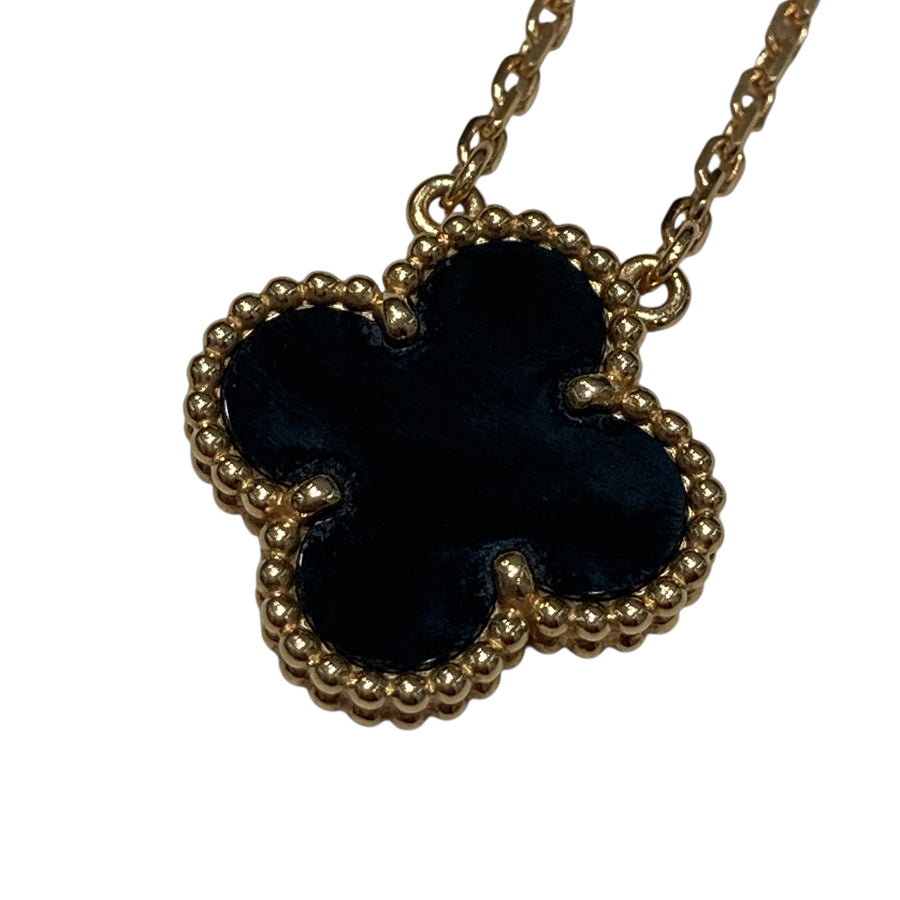 VAN CLEEF & ARPELS 梵克雅寶 VINTAGE ALHAMBRA PENDANT NECKLACE 縞瑪瑙四葉草項鍊 18K金 瑪瑙