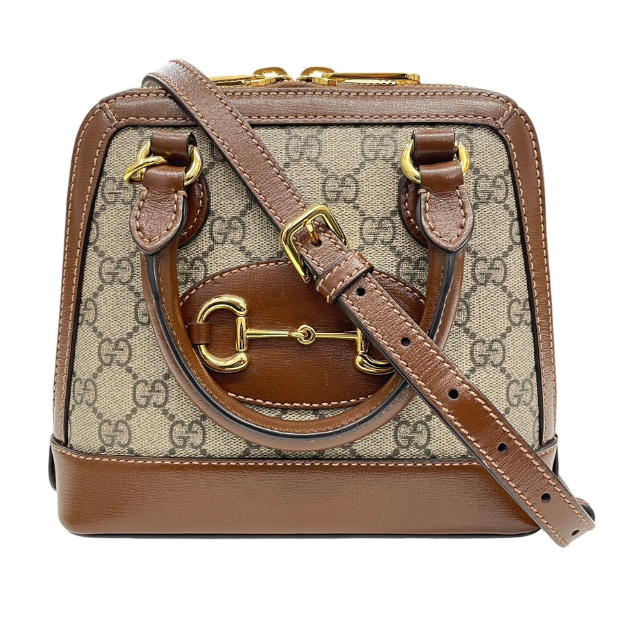GUCCI 古馳 640716 HORSEBIT 1955 兩用肩背包 PVC帆布 老花 棕色 金釦