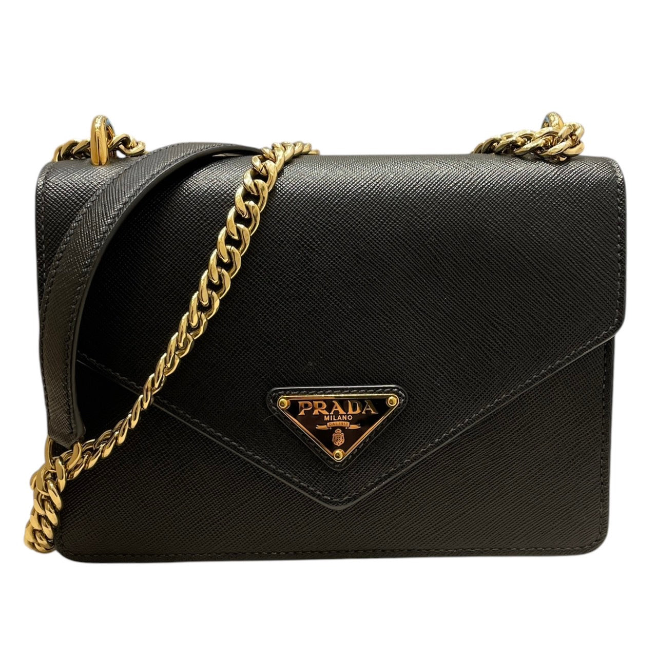 PRADA 普拉達 信封包 SAFFIANO 皮革 黑色 金釦