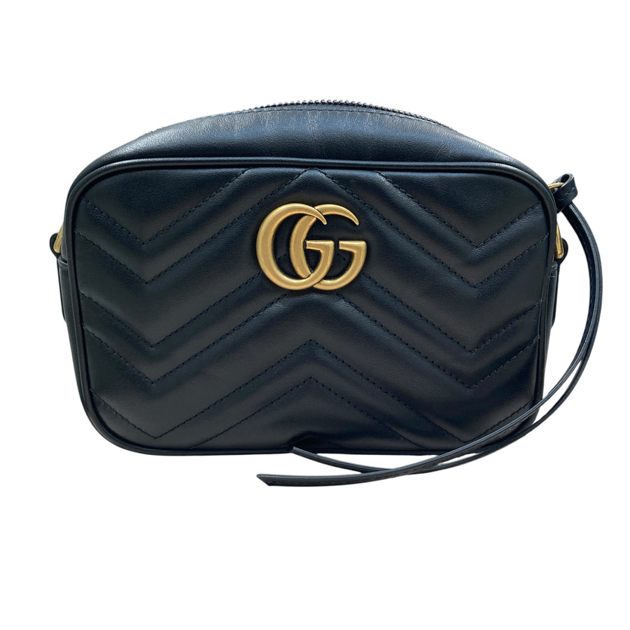 GUCCI 古馳 448065 GG Marmont 羊皮 相機包 斜背包 黑色 金釦