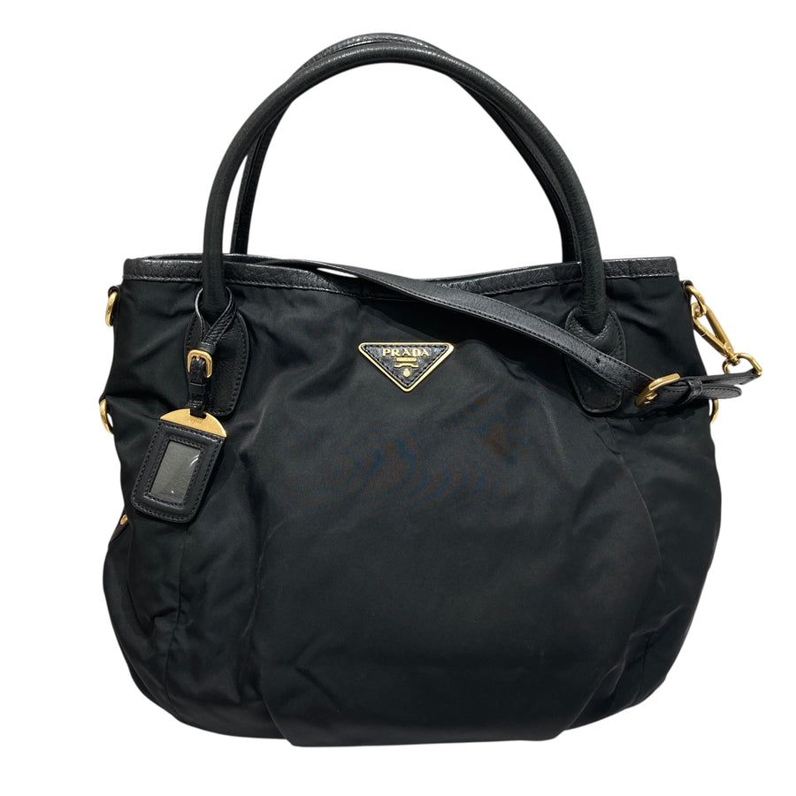 PRADA 普拉達 TESSUTO SAFFIANO 2-WAY TOTE BAG 手提肩背兩用包 尼龍 黑色 金釦