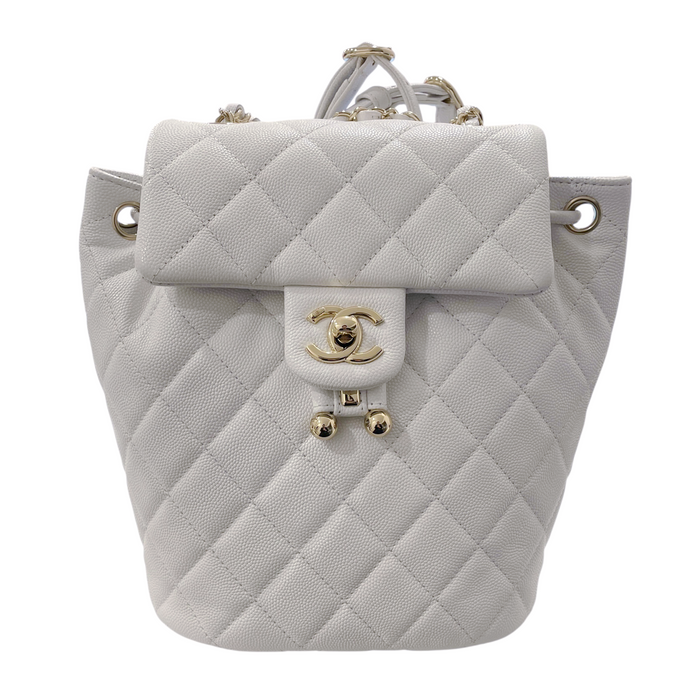 CHANEL 香奈兒 後背包 荔枝牛皮 白色 金扣