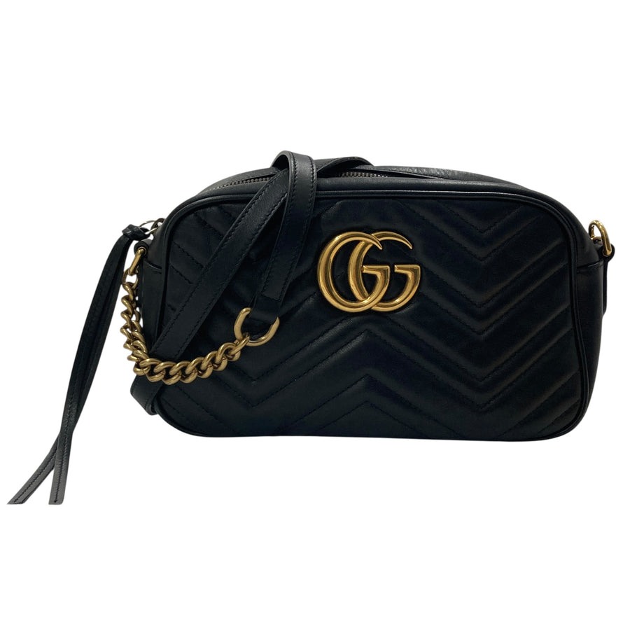 GUCCI 古馳 447632 GG Marmont Medium 羊皮 相機包 斜背包 黑色 金釦