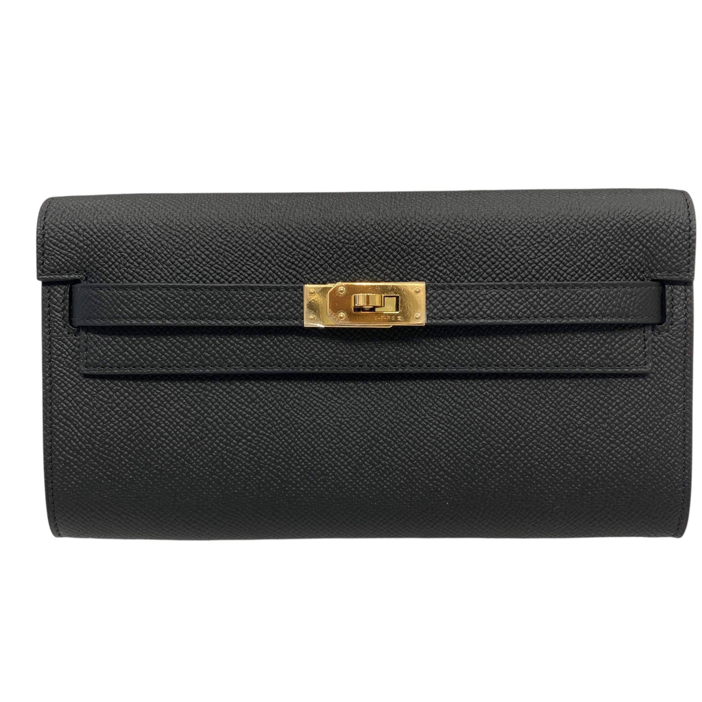 HERMES 愛馬仕 KELLY TOGO EPSOM 手拿/側背包 黑色 金釦