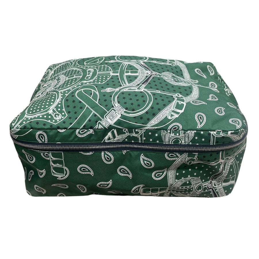 HERMES 愛馬仕 OUZE DE VOYAGE 旅行收納袋 絲綢 綠色 銀釦