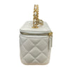 CHANEL 香奈兒 VANITY CASE 長型化妝鍊帶包 羊皮 白色 金釦