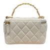 CHANEL 香奈兒 VANITY CASE 長型化妝鍊帶包 羊皮 白色 金釦