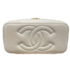 CHANEL 香奈兒 VANITY CASE 長型化妝鍊帶包 羊皮 白色 金釦