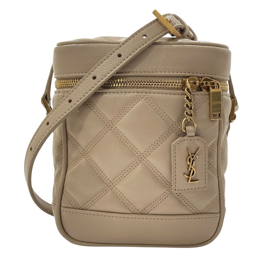 SAINT LAURENT 聖羅蘭 80'S VANITY BAG 魚子醬皮 斜背包 奶茶色 金釦
