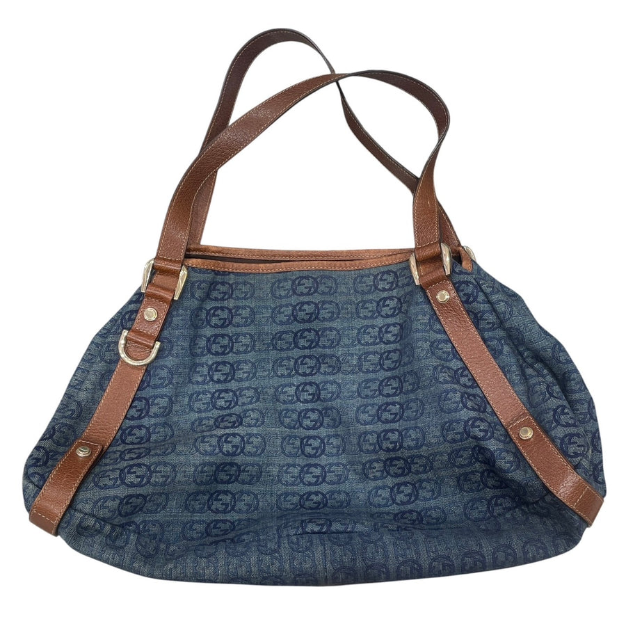 GUCCI 古馳 130736 托特包 丹寧布 藍色系 金釦