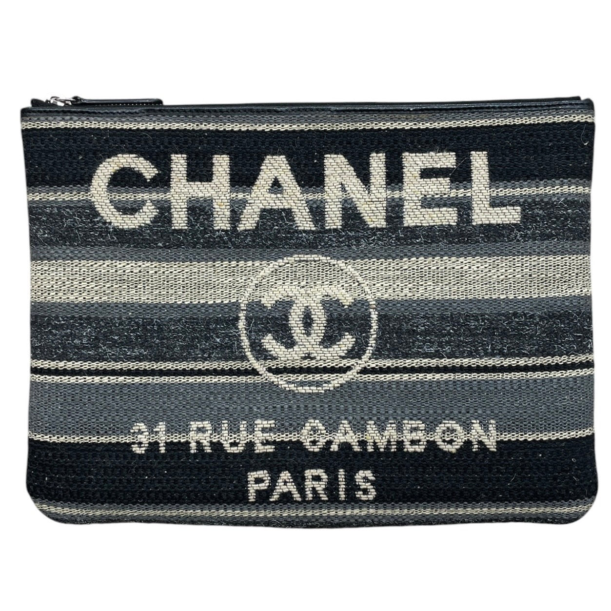 CHANEL 香奈兒 毛呢收納包 羊毛 灰藍色系 銀釦