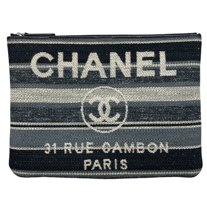 CHANEL 香奈兒 毛呢收納包 羊毛 灰藍色系 銀釦
