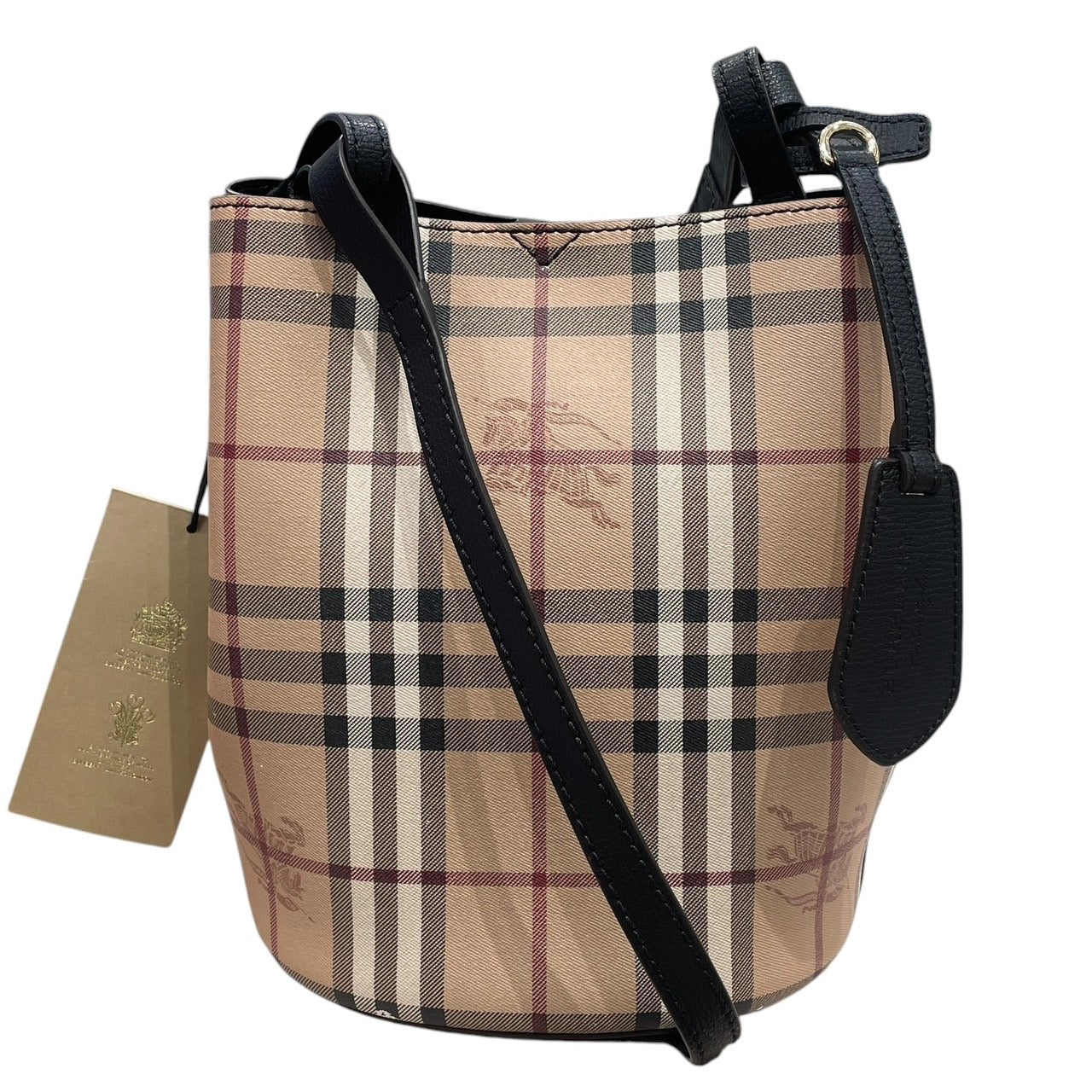 BURBERRY 巴寶莉 經典格紋水桶包 PVC帆布 黑色 金釦
