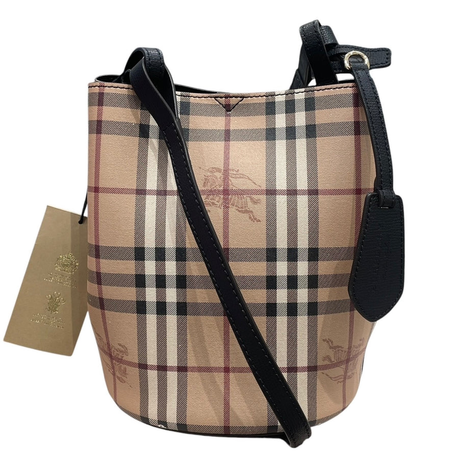 BURBERRY 巴寶莉 經典格紋水桶包 PVC帆布 黑色 金釦